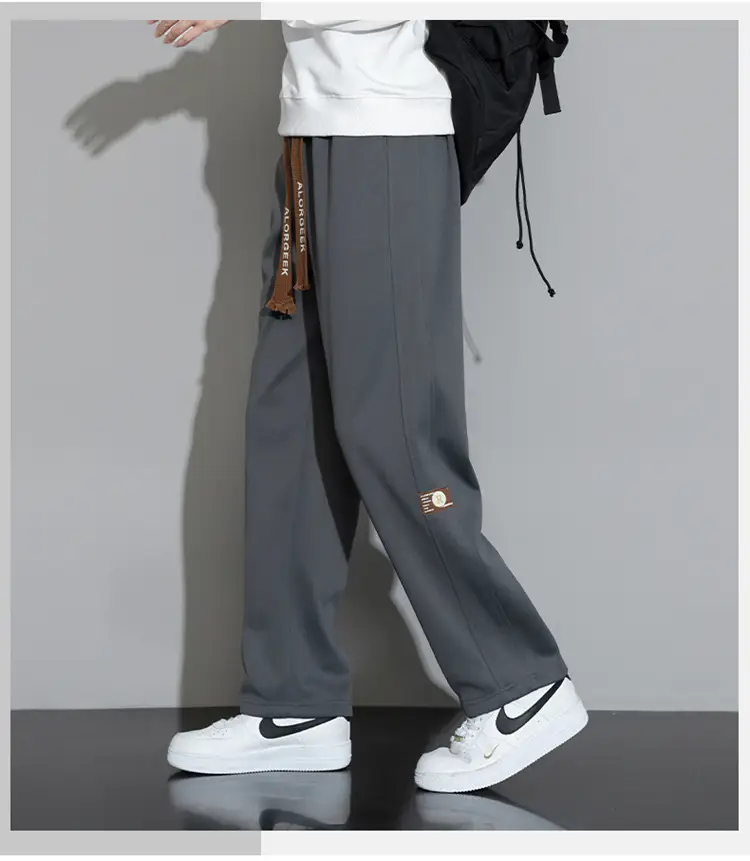 Men's Wide Leg Cotton Trousers Cream Spring Autumn — feature 15