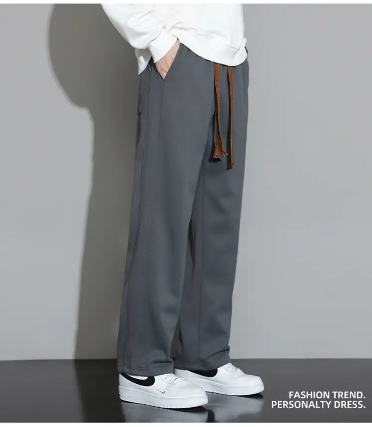 Men's Wide Leg Cotton Trousers Cream Spring Autumn — feature 16