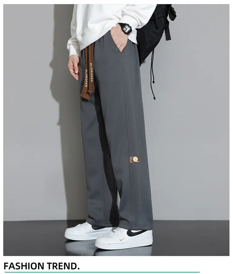 Men's Wide Leg Cotton Trousers Cream Spring Autumn — feature 17