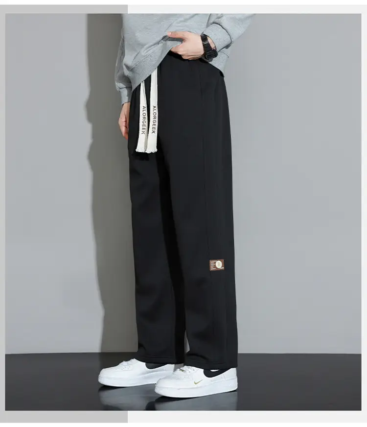 Men's Wide Leg Cotton Trousers Cream Spring Autumn — feature 19