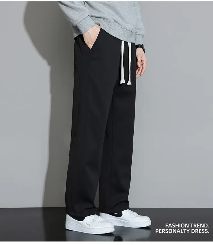 Men's Wide Leg Cotton Trousers Cream Spring Autumn — feature 20
