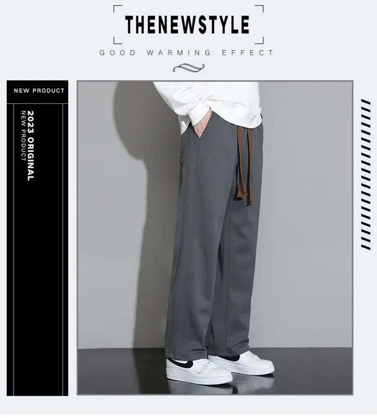 Men's Wide Leg Cotton Trousers Cream Spring Autumn — feature 5