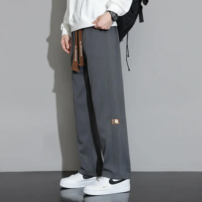 Men's Wide Leg Cotton Trousers Cream Spring Autumn - Image 2