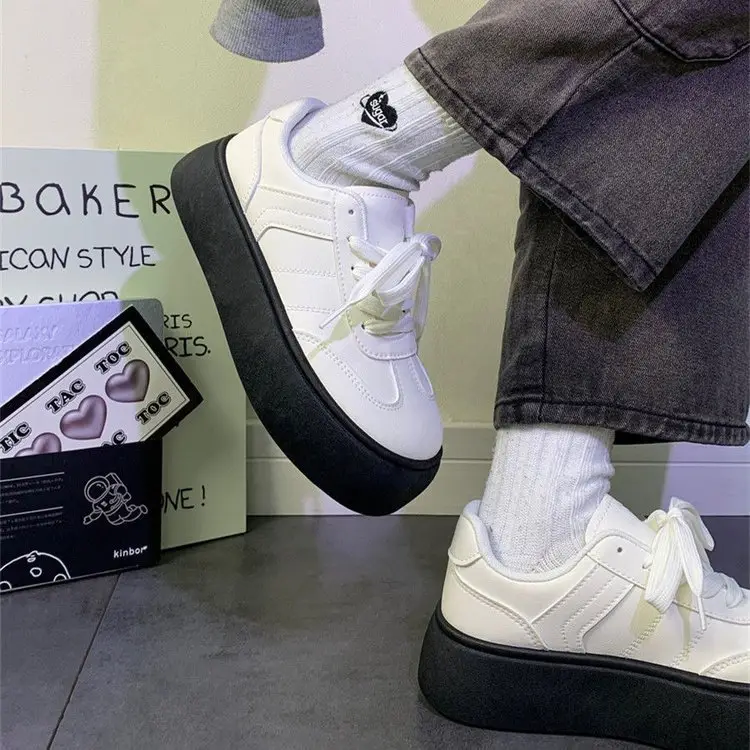 Thick bottom leather white shoes women's 2024 spring and summer new popular retro Hong Kong style versatile skate shoes women's casual women's shoes - Image 5