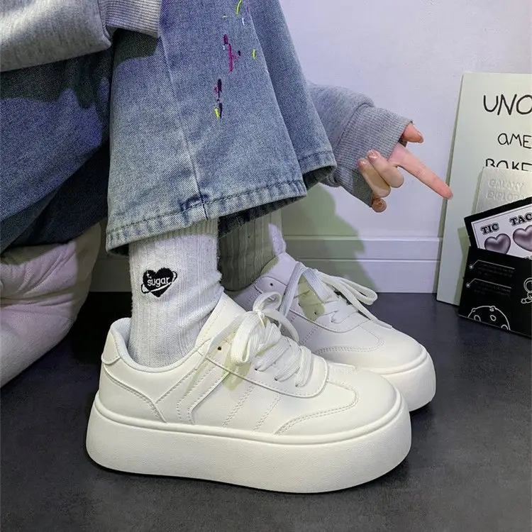 Thick bottom leather white shoes women's 2024 spring and summer new popular retro Hong Kong style versatile skate shoes women's casual women's shoes - Image 6