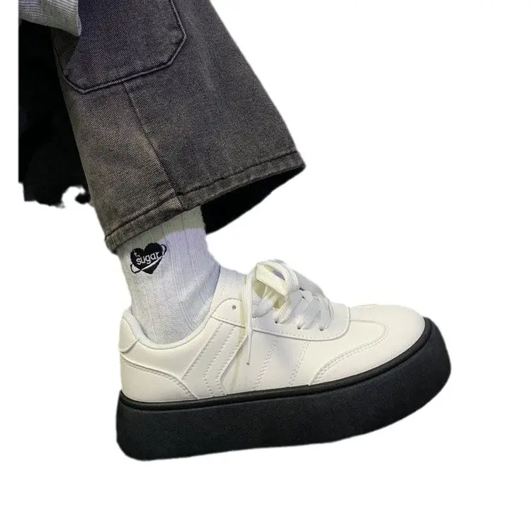 Thick bottom leather white shoes women's 2024 spring and summer new popular retro Hong Kong style versatile skate shoes women's casual women's shoes - Image 7