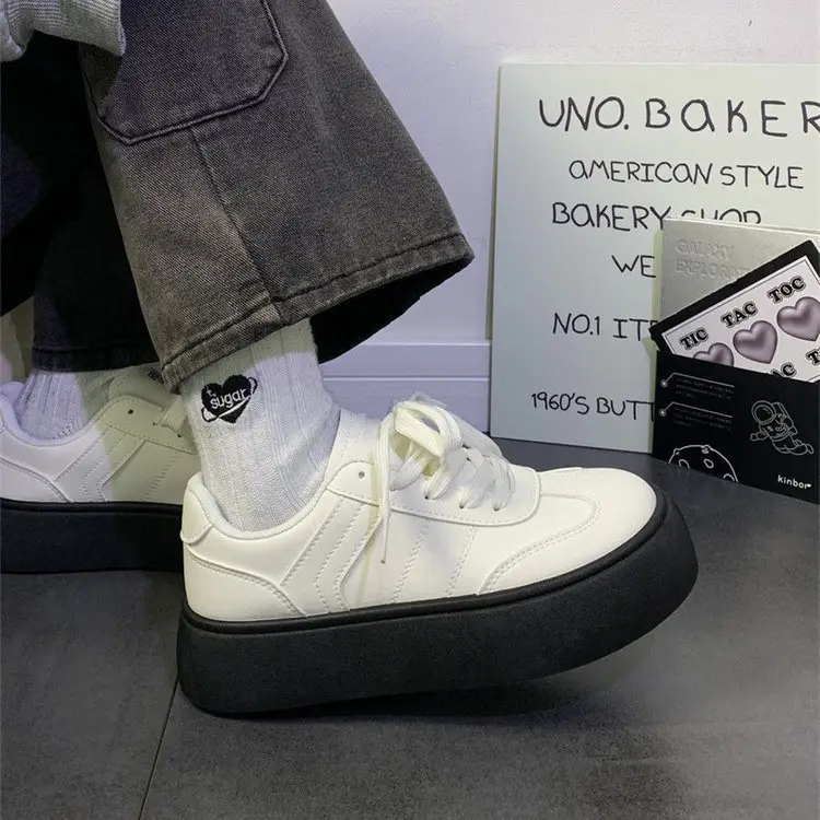 Thick bottom leather white shoes women's 2024 spring and summer new popular retro Hong Kong style versatile skate shoes women's casual women's shoes — feature 6