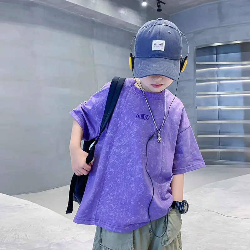Boys Loose T-Shirt Black Patterned 2024 Summer - Image 3
