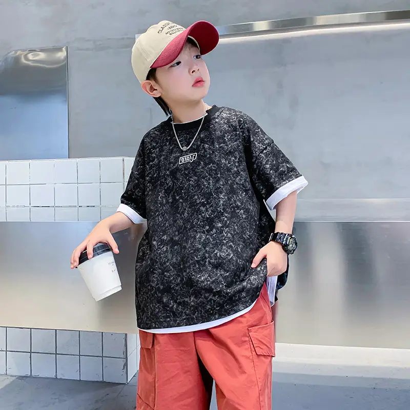 Boys Loose T-Shirt Black Patterned 2024 Summer - Image 5