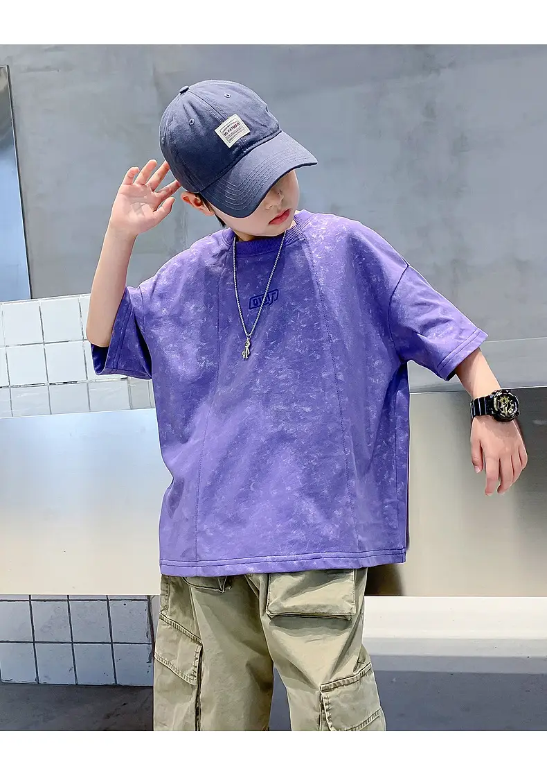 Boys Loose T-Shirt Black Patterned 2024 Summer — feature 18