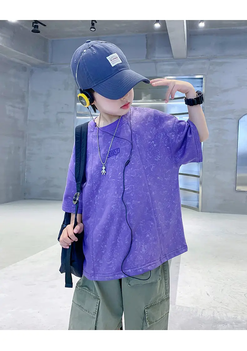 Boys Loose T-Shirt Black Patterned 2024 Summer — feature 20