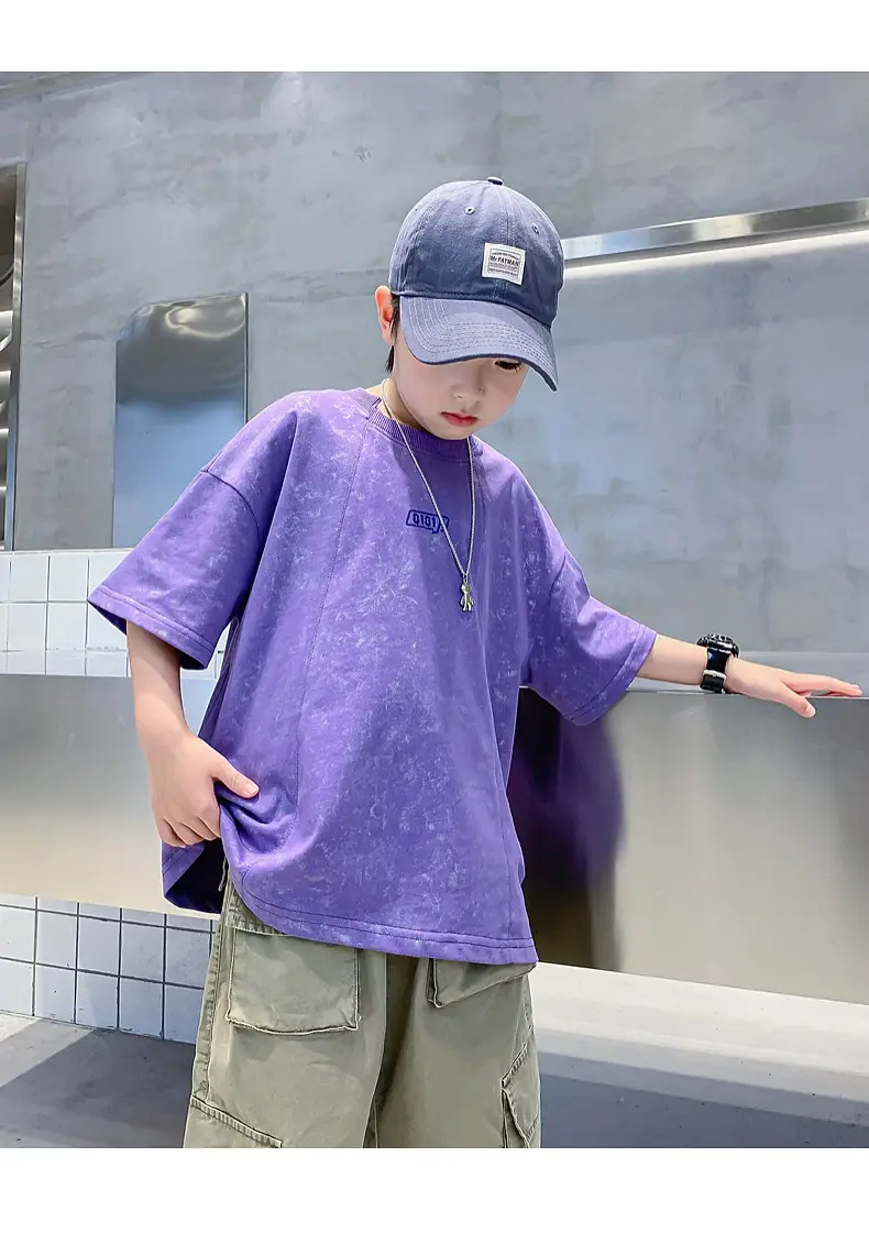 Boys Loose T-Shirt Black Patterned 2024 Summer — feature 21