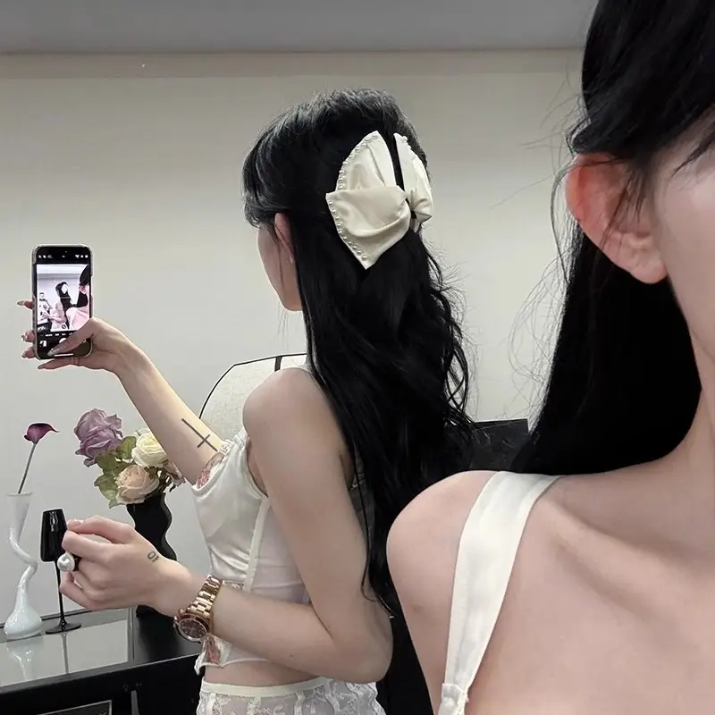 Vintage Pearl Bow Hairpin for Women High-Grade Shark Clip - Image 5