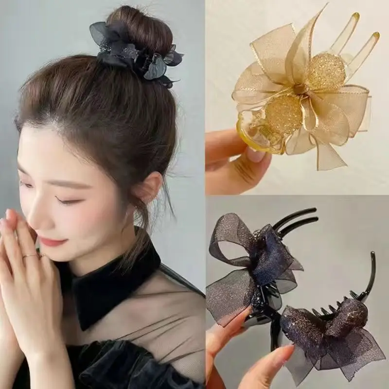 Gold Shark Clip for Women's Hairpin with Full Diamond Design - Image 3