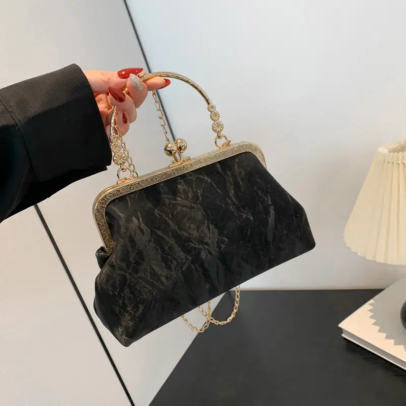 Black Velvet Gentle Lock Shoulder Bag for Women - Image 8