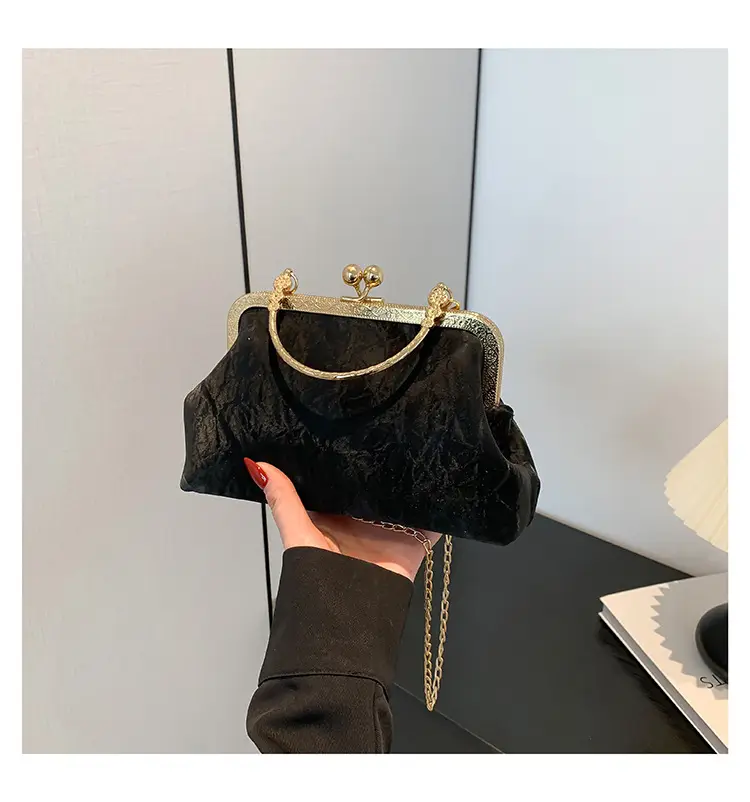Black Velvet Gentle Lock Shoulder Bag for Women — feature 24