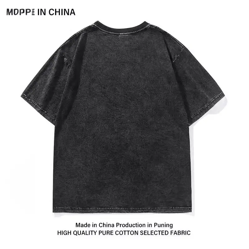 Heavy Cotton Washed Wolf Leopard Print T-Shirt for Men