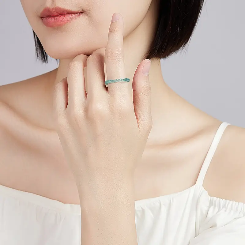 Jade Blue Water Hoop Curse Ring Three-Dimensional Carved - Image 5