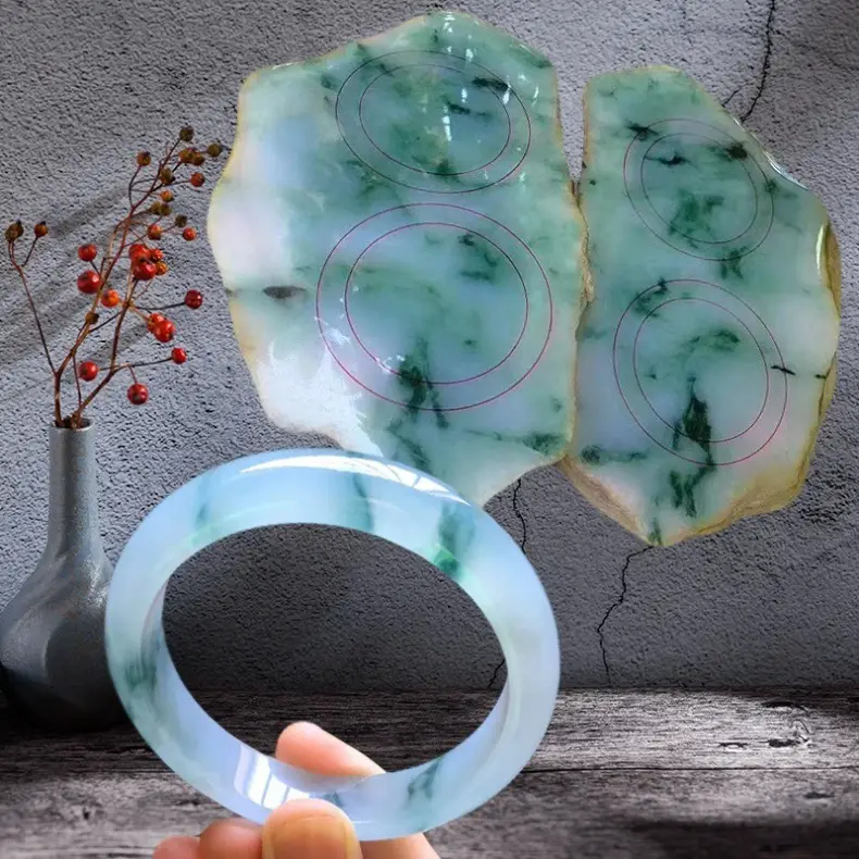 Burmese Treated Jade Ice Flower Bracelet Yang Green — feature 7