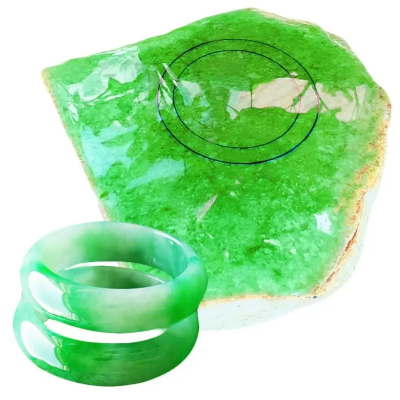 Burmese Treated Jade Ice Flower Bracelet Yang Green — feature 9