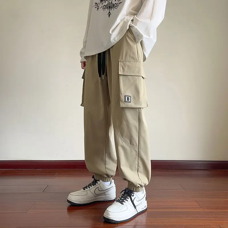 Men's Beige Cargo Pants 2025 Loose Fit Casual Joggers - Image 3