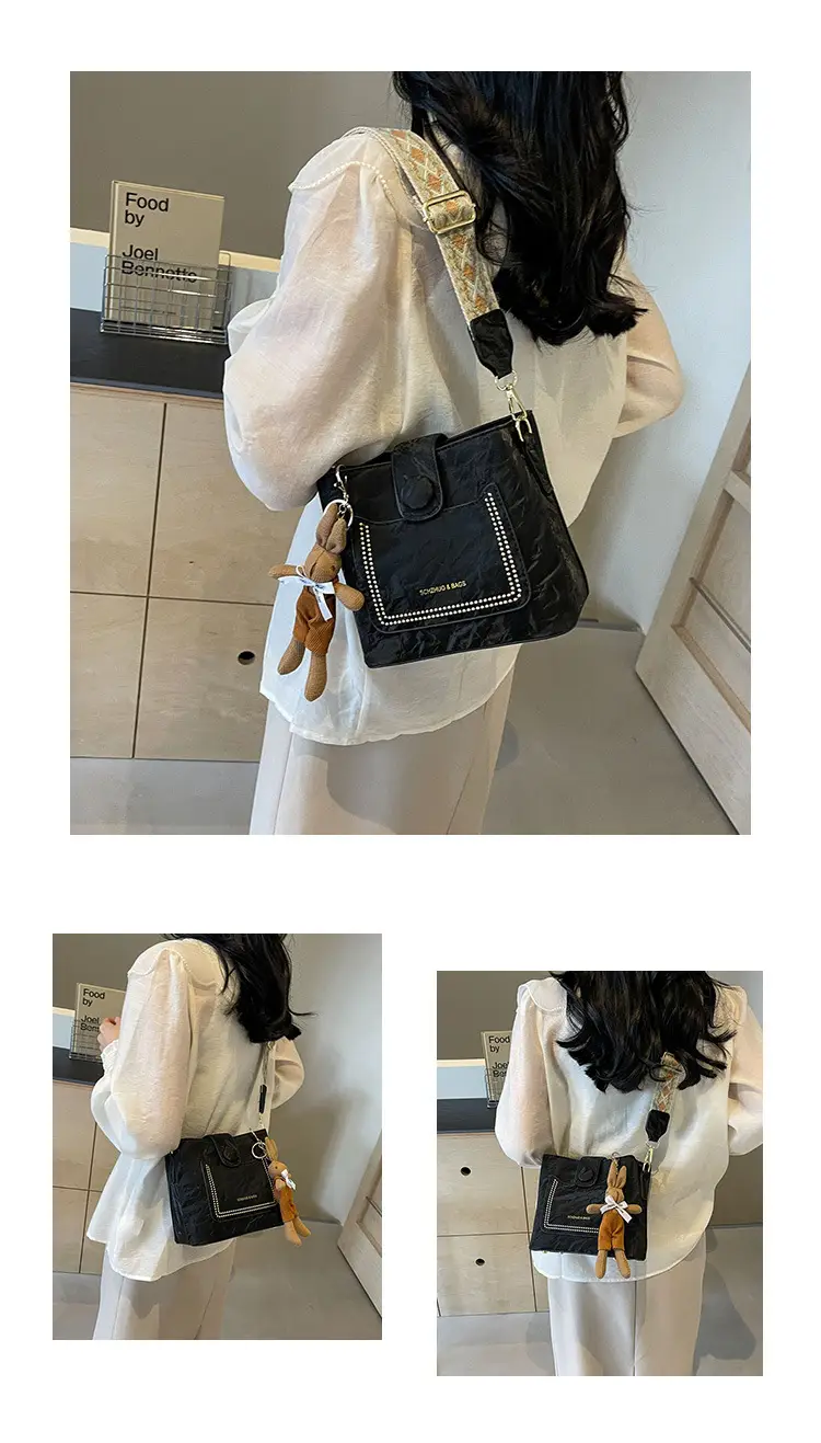 Women's Black Quilted Shoulder Bag with Rhinestone Detail — feature 20