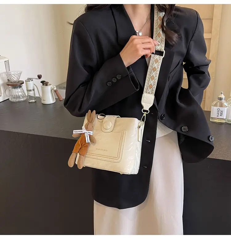 Women's Black Quilted Shoulder Bag with Rhinestone Detail — feature 7