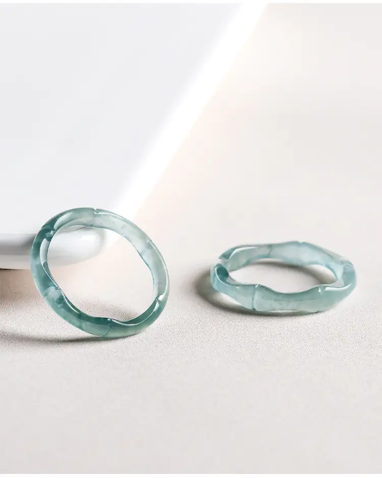 Jade Blue Water Bamboo Ring Women's 3D Carved Stone — feature 5