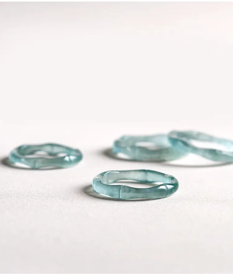 Jade Blue Water Bamboo Ring Women's 3D Carved Stone — feature 7