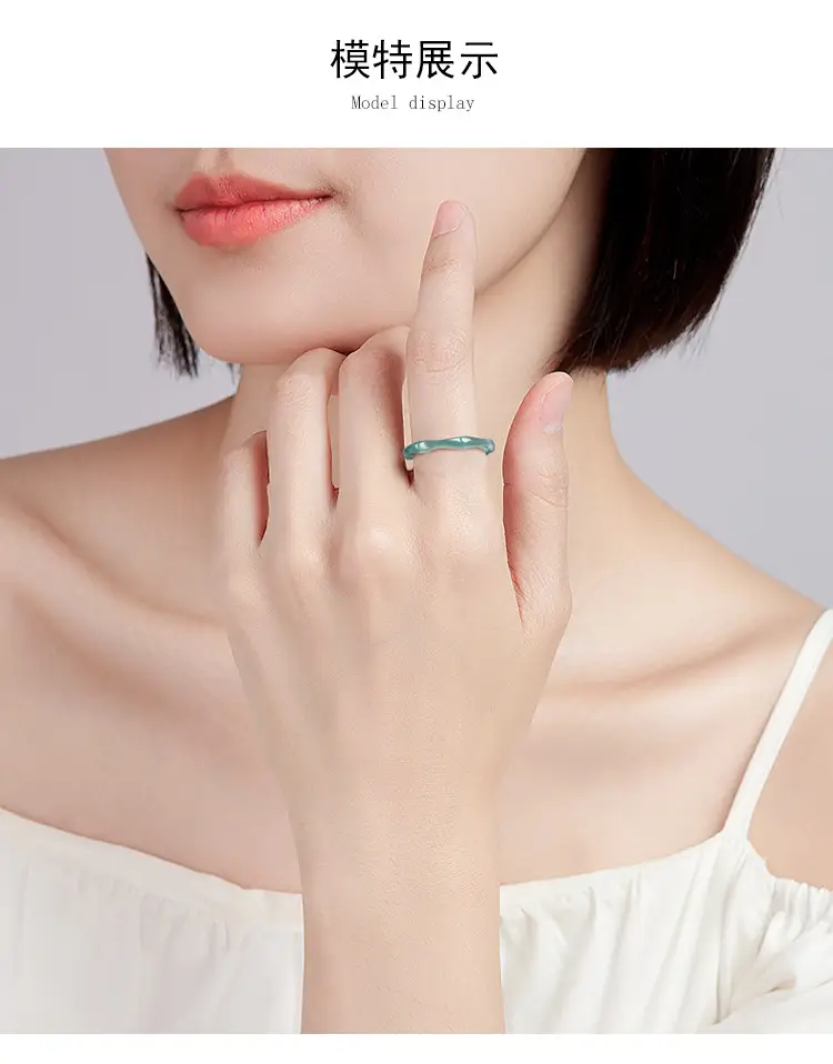 Jade Blue Water Bamboo Ring Women's 3D Carved Stone — feature 9