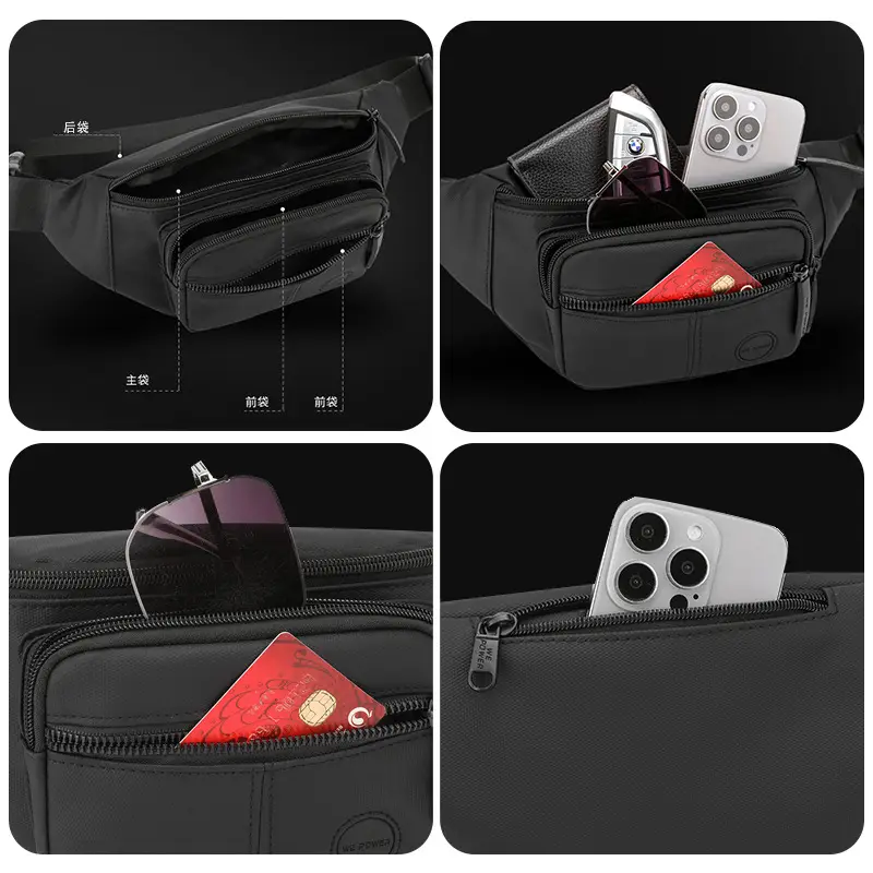 Men's Black Waist Bag Travel Casual Lightweight