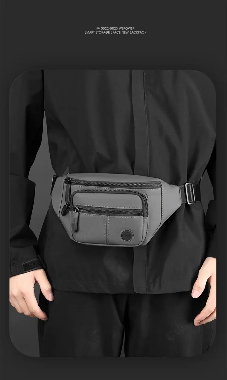 Men's Black Waist Bag Travel Casual Lightweight — feature 17