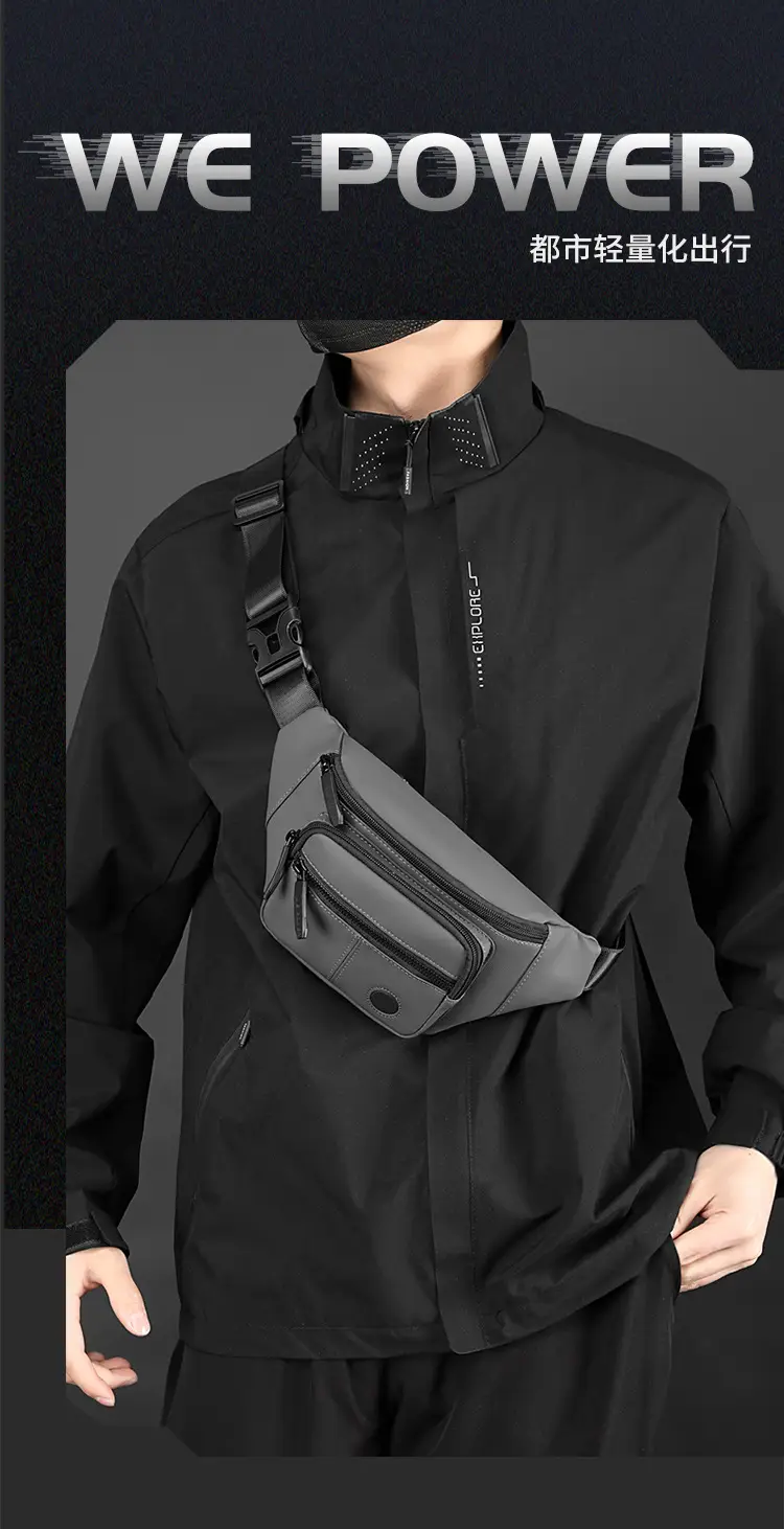 Men's Black Waist Bag Travel Casual Lightweight — feature 2