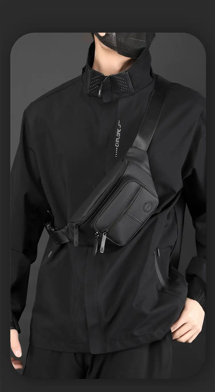 Men's Black Waist Bag Travel Casual Lightweight — feature 4