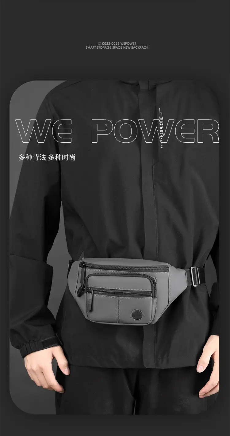 Men's Black Waist Bag Travel Casual Lightweight — feature 5
