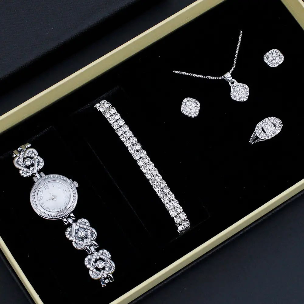 Flower Pendant Necklace Set for Women Quartz Watch Bracelet Accessories - Image 2
