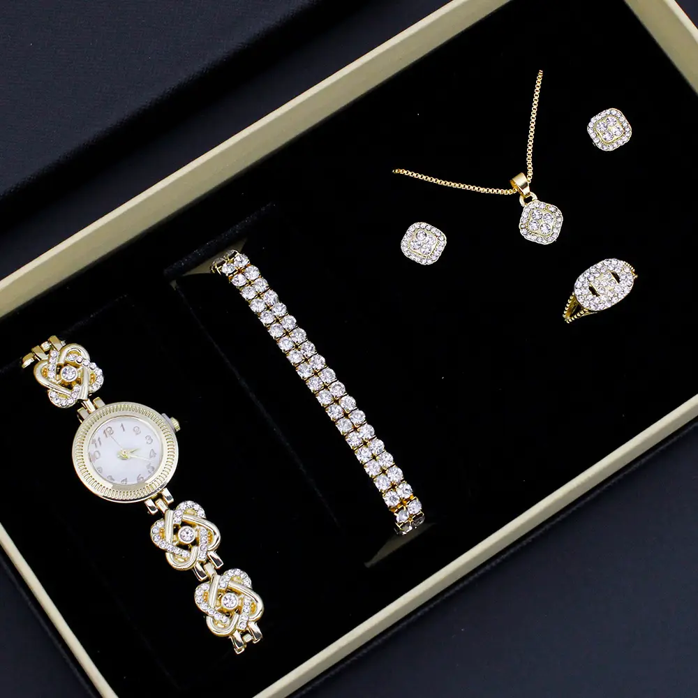 Flower Pendant Necklace Set for Women Quartz Watch Bracelet Accessories - Image 3