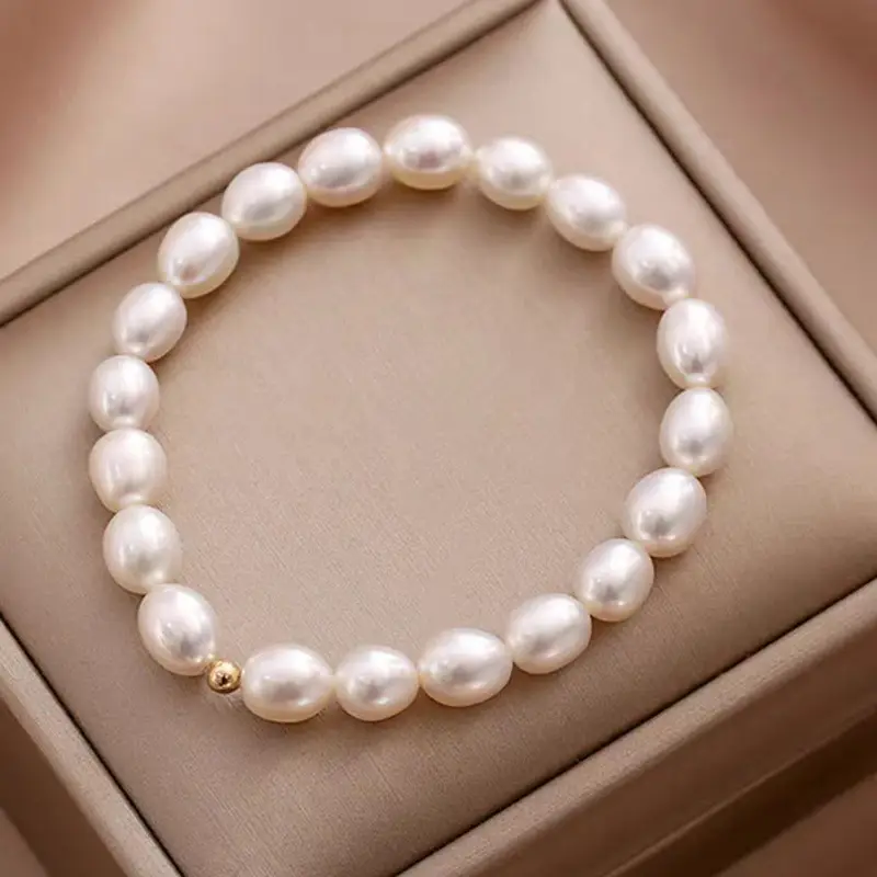 Freshwater Pearl Bracelet for Women Small Gold Beads