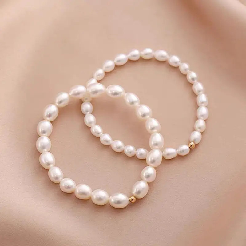 Freshwater Pearl Bracelet for Women Small Gold Beads