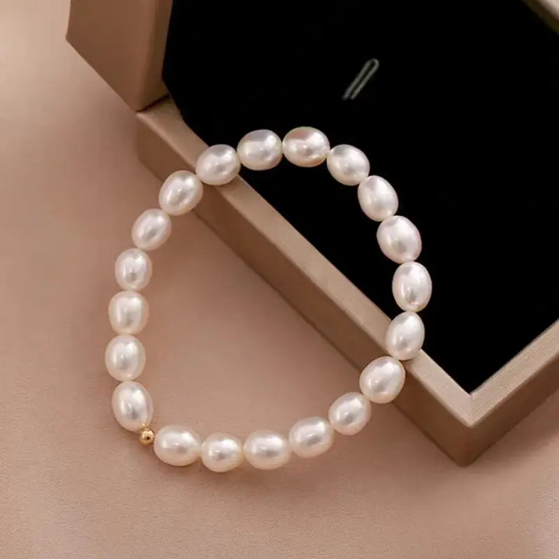 Freshwater Pearl Bracelet for Women Small Gold Beads