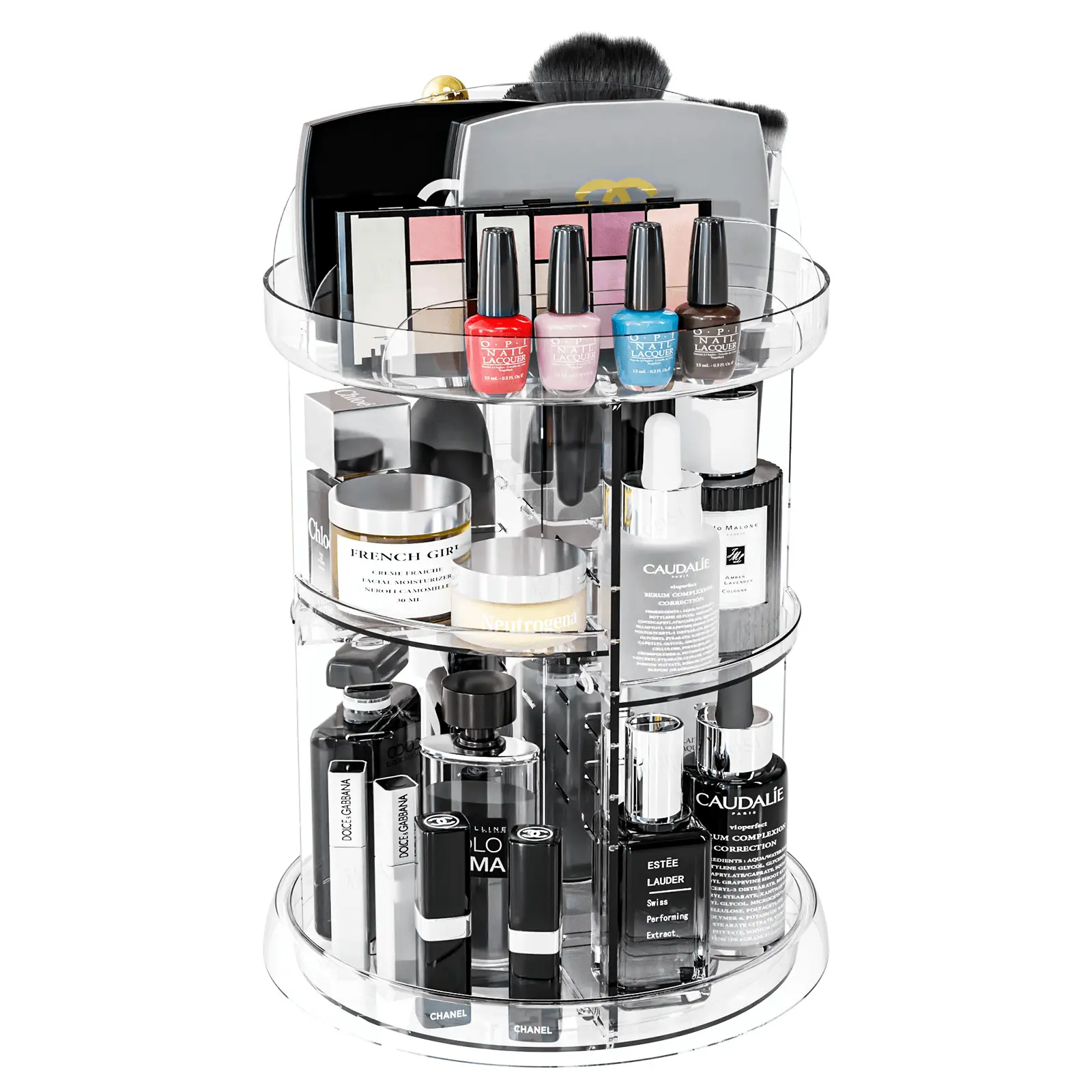 Transparent Rotating Makeup & Skin Care Storage Box with Brush Holder - Image 6