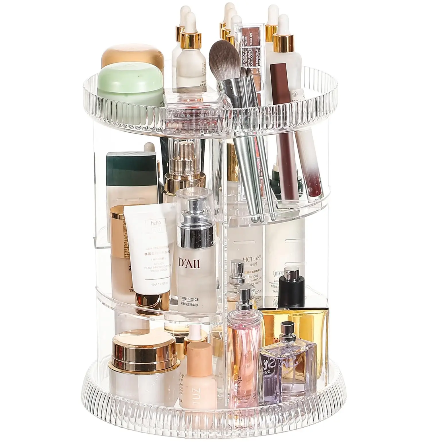 Transparent Rotating Makeup & Skin Care Storage Box with Brush Holder - Image 9