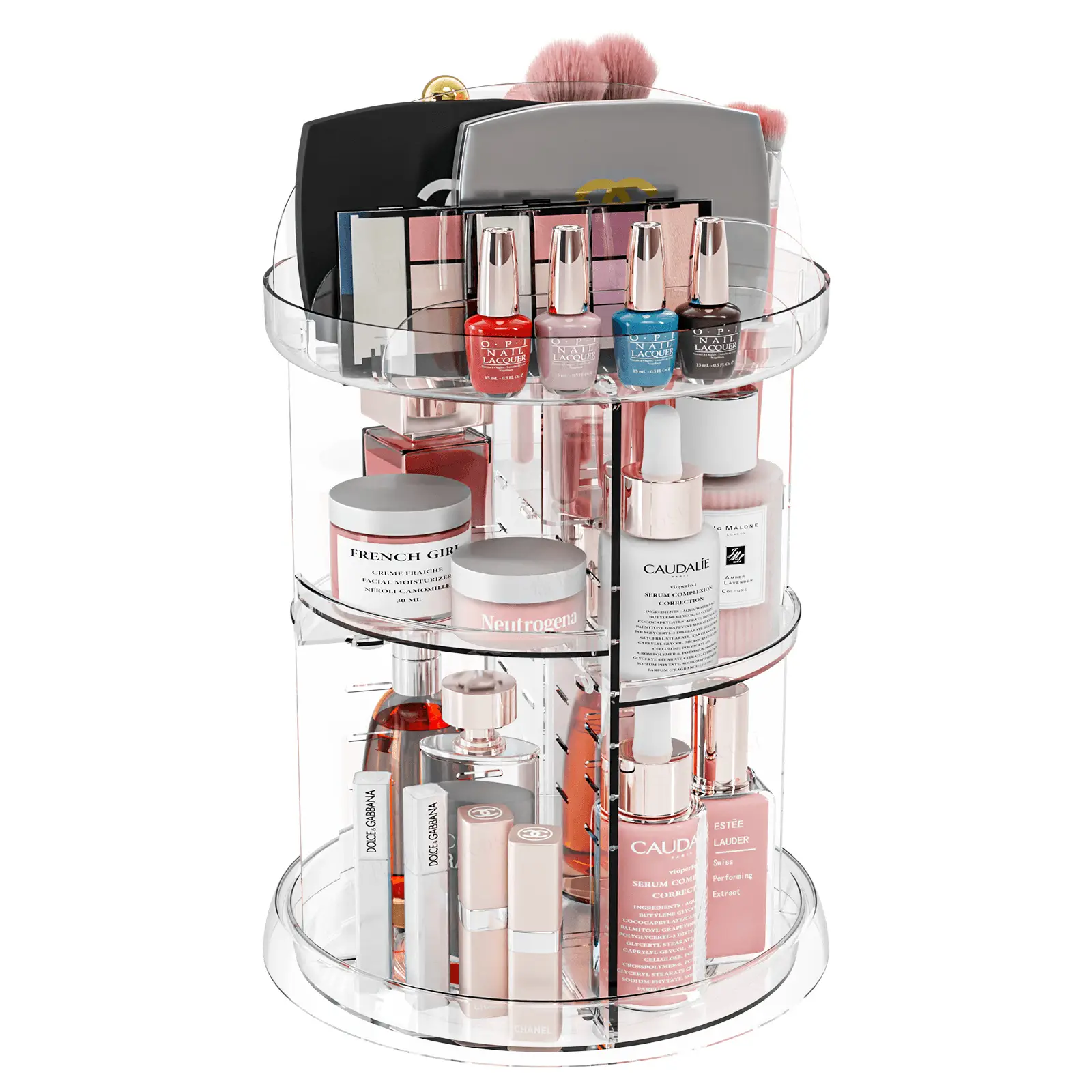 Transparent Rotating Makeup & Skin Care Storage Box with Brush Holder — feature 11