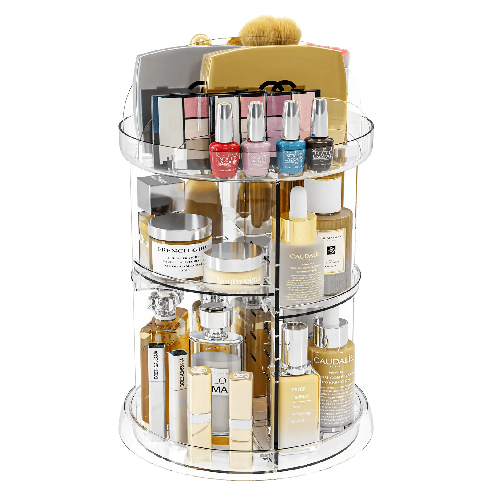Transparent Rotating Makeup & Skin Care Storage Box with Brush Holder — feature 14