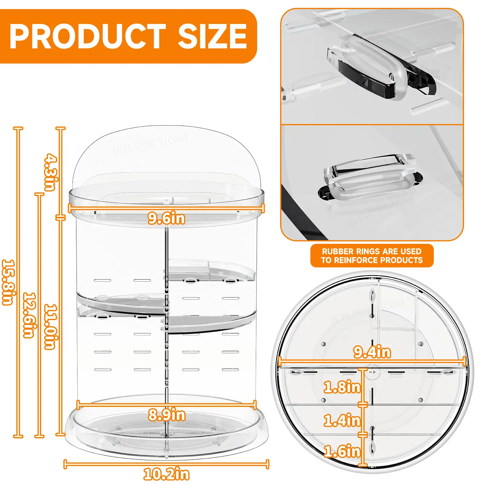 Transparent Rotating Makeup & Skin Care Storage Box with Brush Holder — feature 15