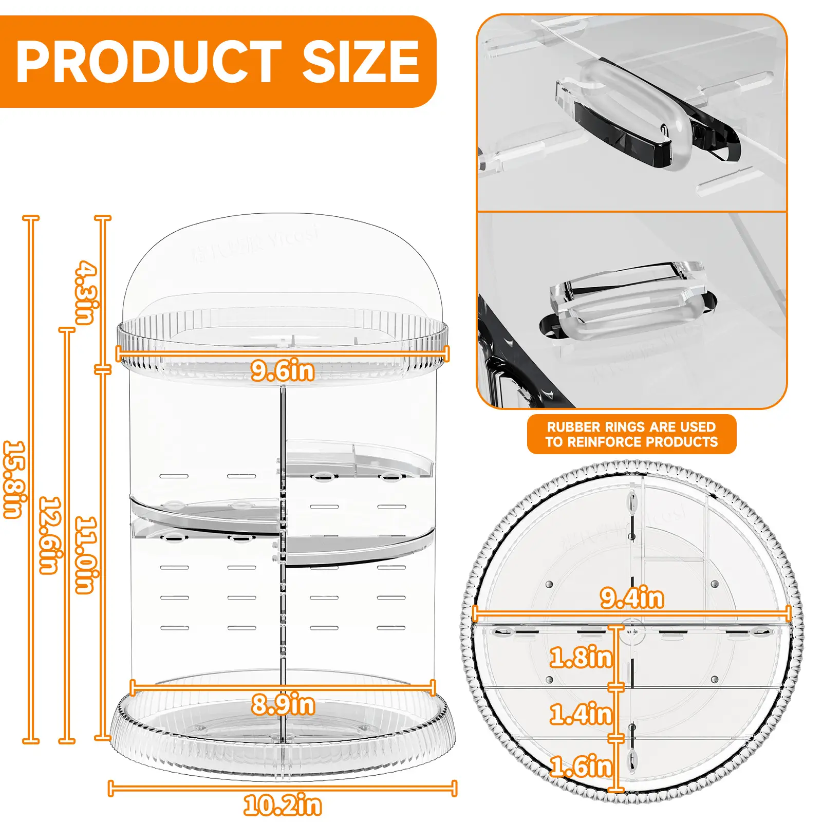 Transparent Rotating Makeup & Skin Care Storage Box with Brush Holder — feature 9