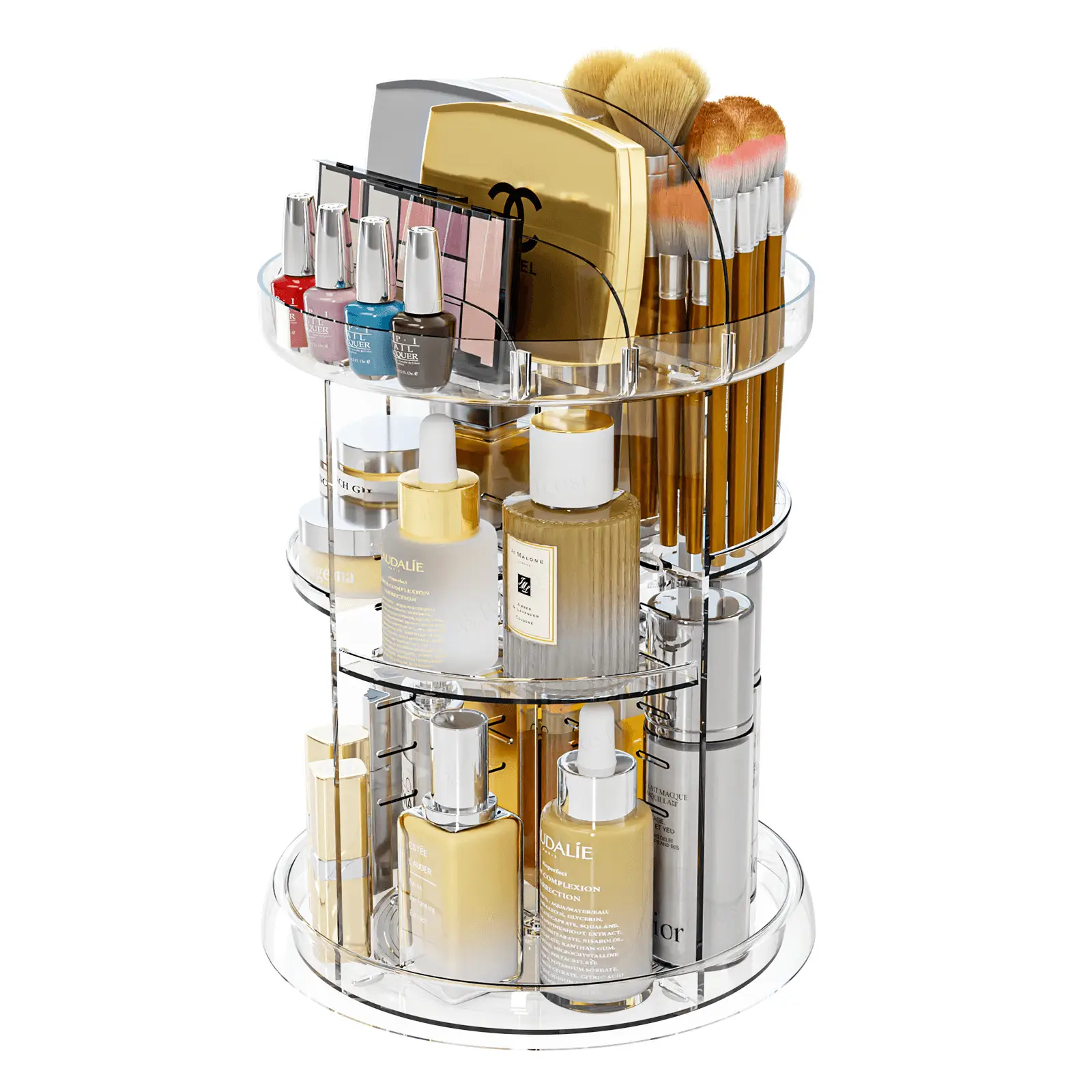 Transparent Rotating Makeup & Skin Care Storage Box with Brush Holder - Image 2