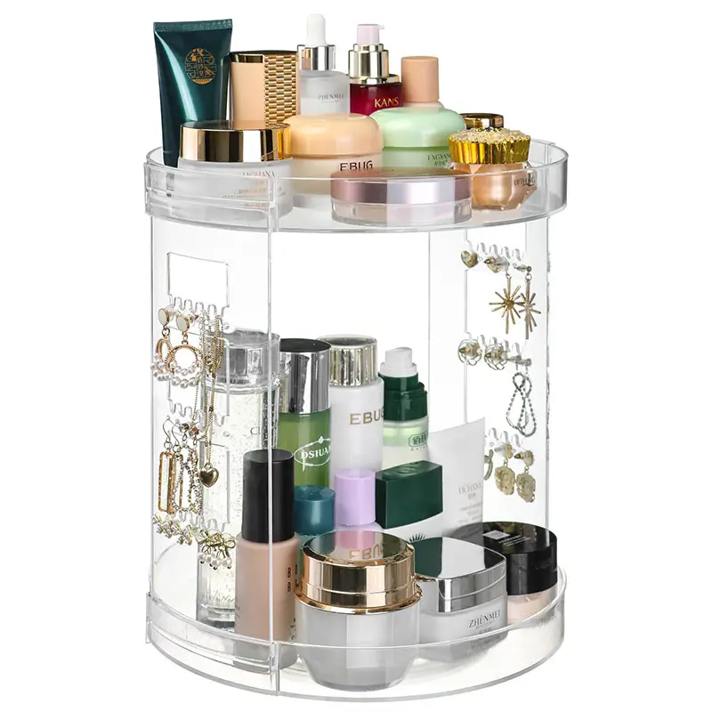 Transparent Rotating Makeup & Skin Care Storage Box with Brush Holder - Image 3