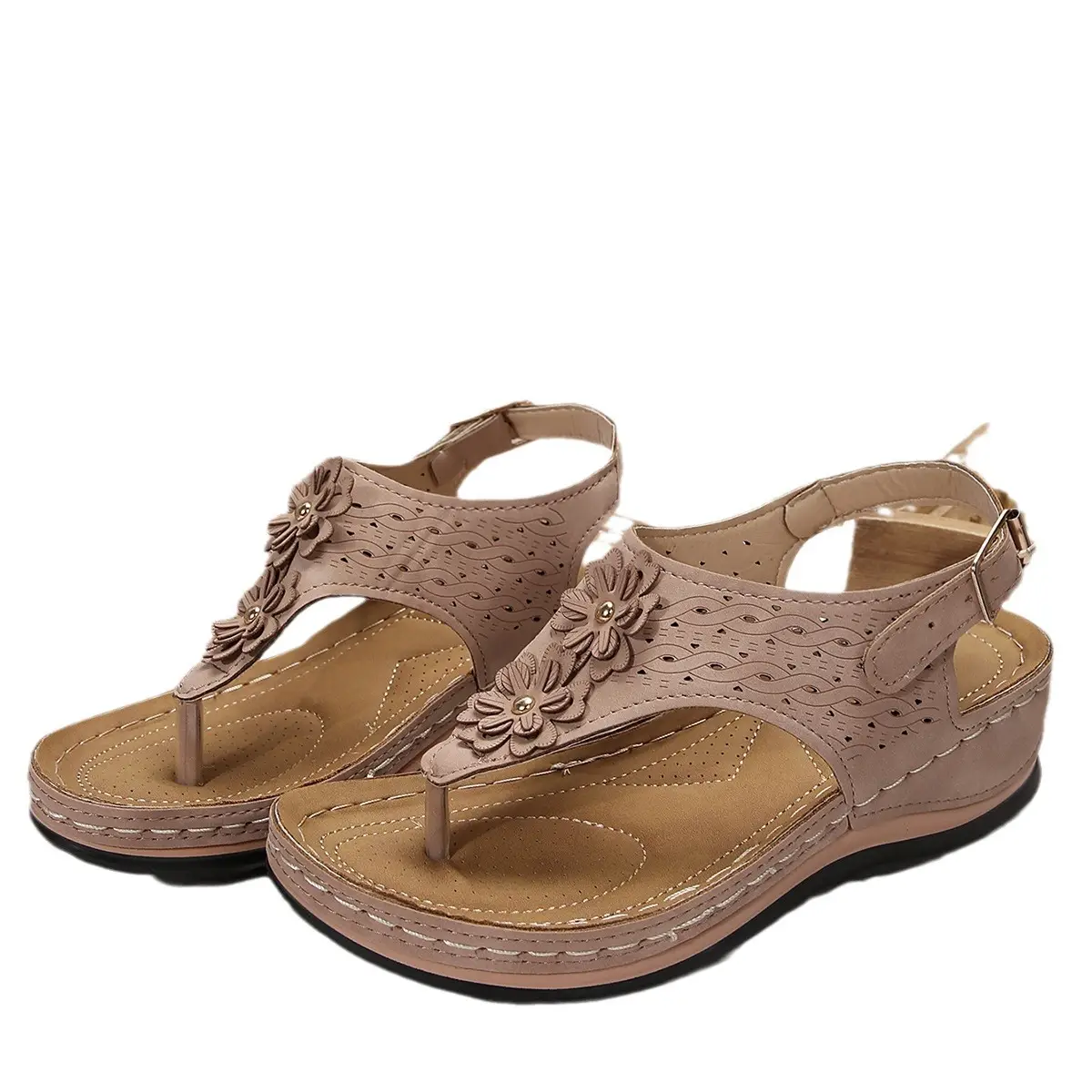 Black Cross-Border Flower Slip-On Sandals Large - Image 9