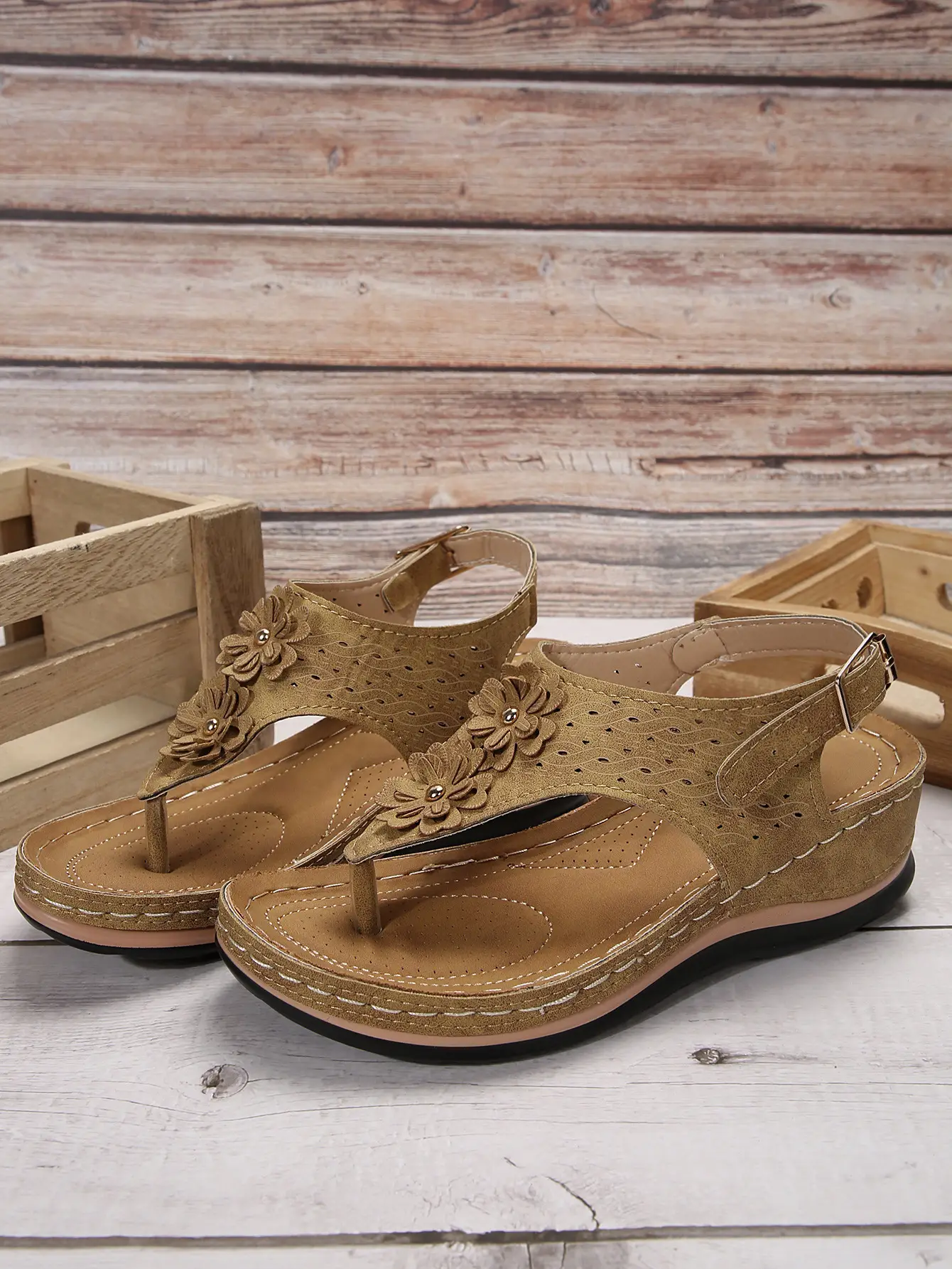 Black Cross-Border Flower Slip-On Sandals Large — feature 11